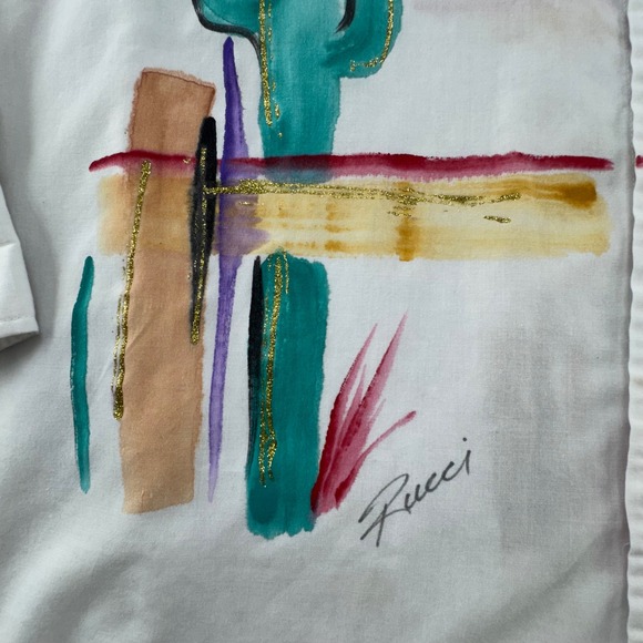 Creative Artwear L White Long Sleeve Button Up Shirt Cactus Sun Southwest Art - Picture 8 of 12